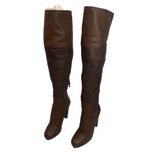Miu Miu Women's Brown Leather Platform Lux Over The Knee-High Boots Size 41